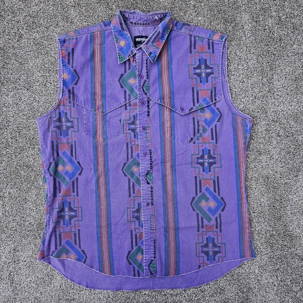 VTG Wrangler Shirt Mens Purple Brushpopper X Long Tails COWBOY MADE USA 17.5-36